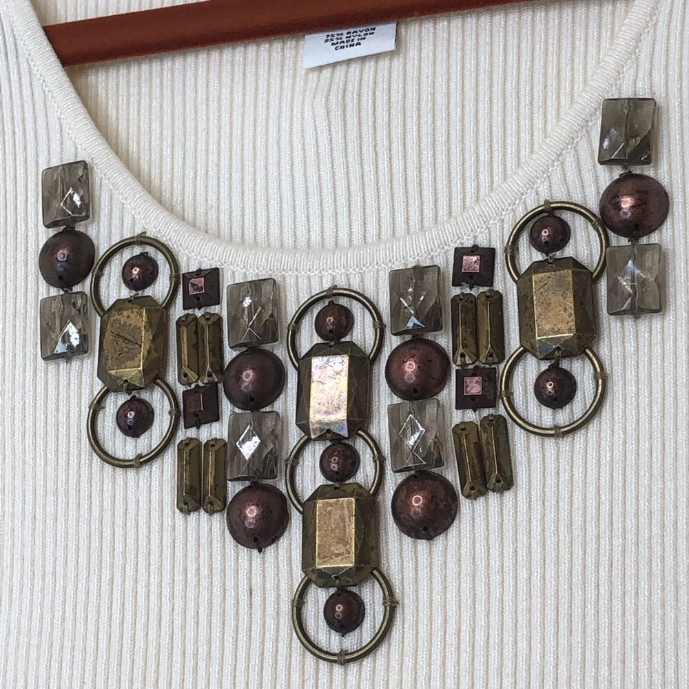 Ruby Rd Petite Cream Ribbed Tank Top Bronze Jewels - Picture 4 of 6